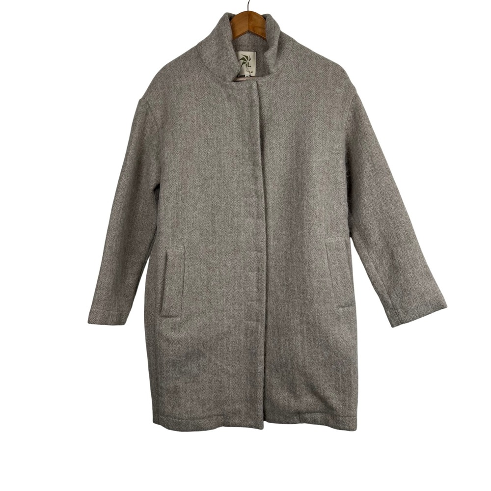LOCAL Womens Italian Wool Alpaca Wool Herringbone Coat XS Quiet Luxury Old Money